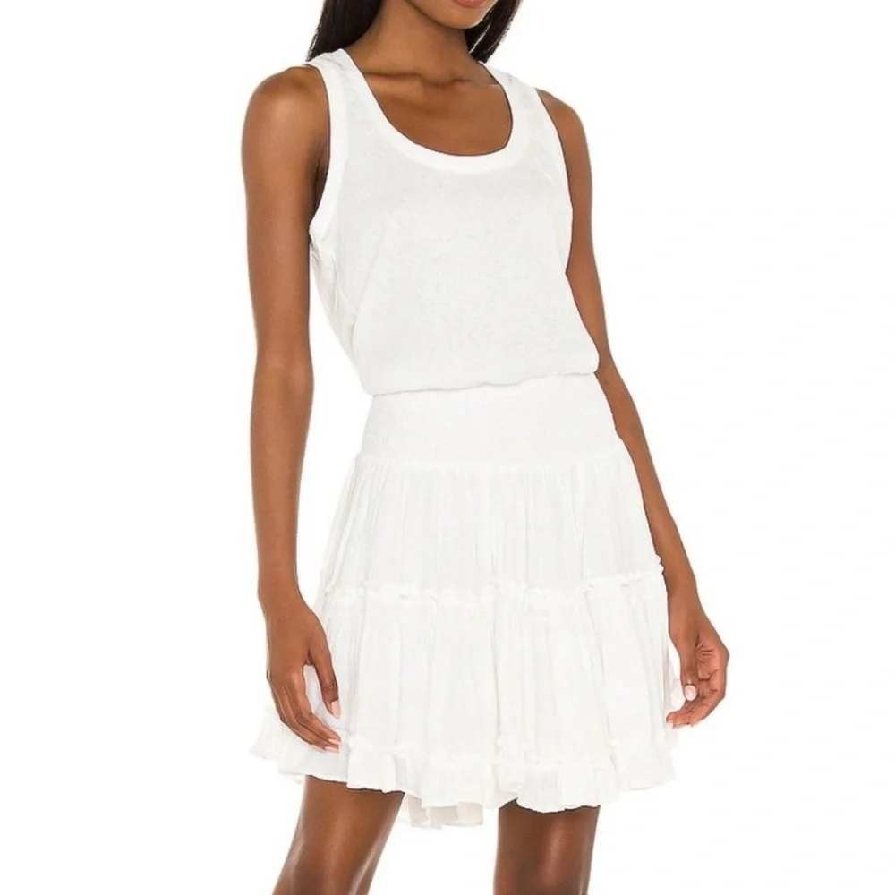 Heartloom White Smocked Waist Ruffle Tiered Mini Dress Gauzy Crinkle Tank M